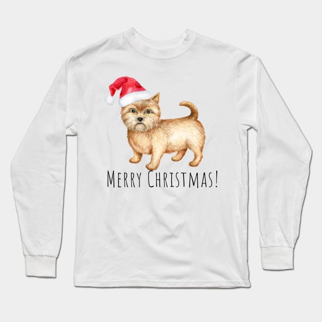 Cute Norwich terrier , Christmas dog Long Sleeve T-Shirt by Simple Wishes Art